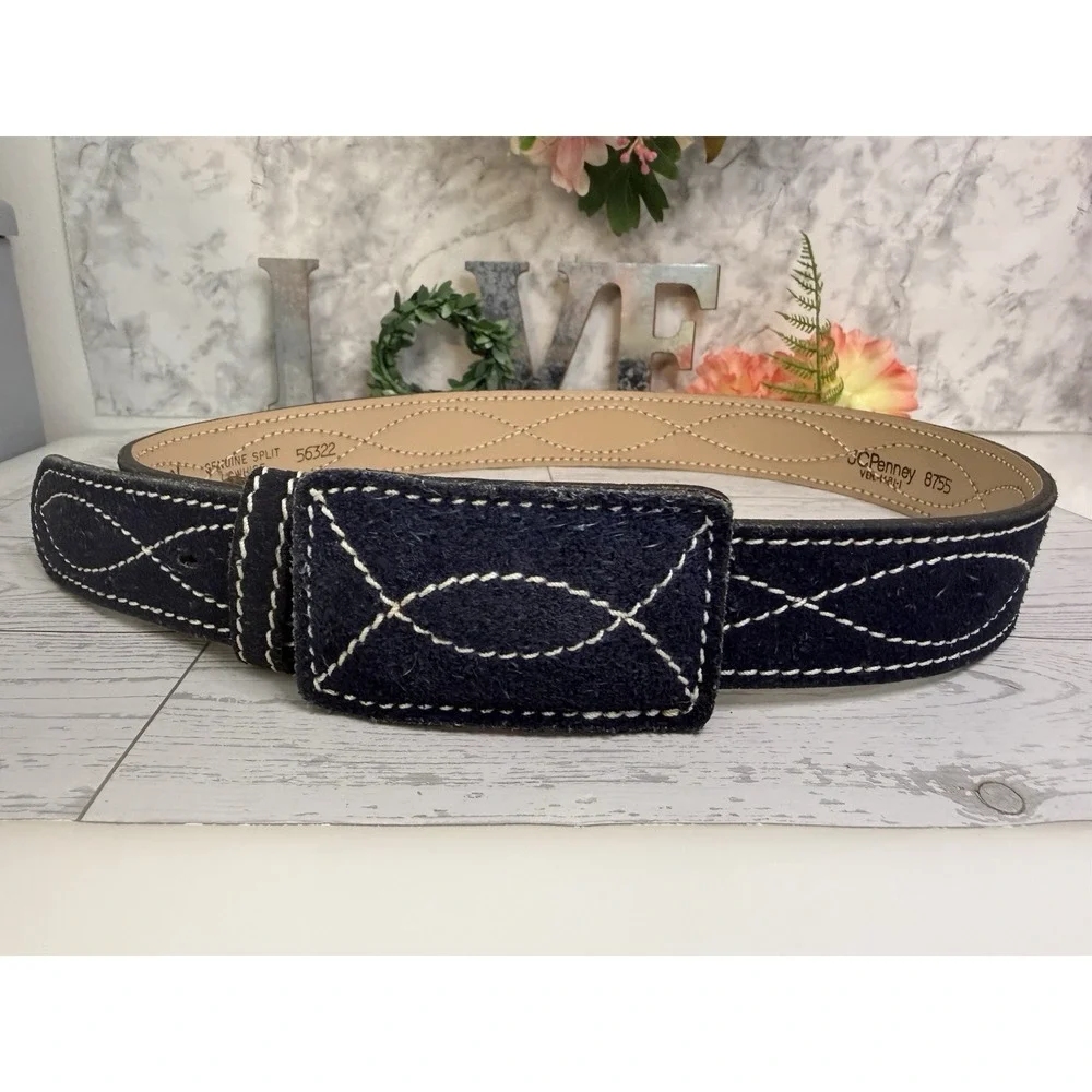 Vintage JC Penneys Blue Suede Belt 1.5
